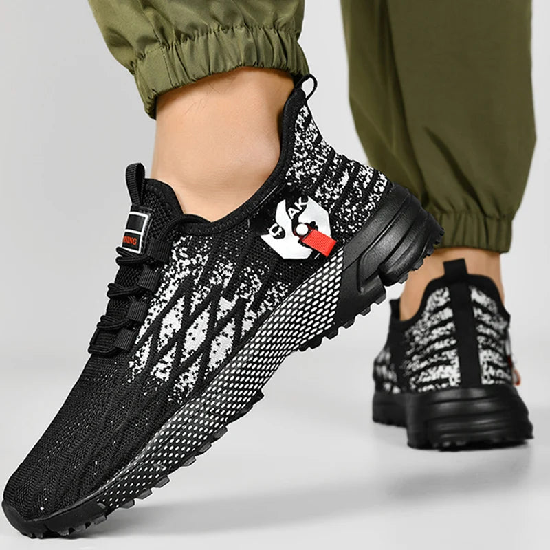 Tênis casual esportivo masculino moderno HKFI em preto e branco com design leve e solado antiderrapante