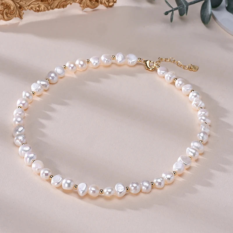 Colar feminino DAINASHI com pérolas naturais e detalhes em colares s925 prata esterlina
