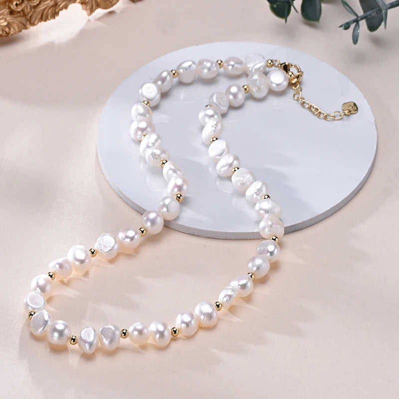 Colar feminino DAINASHI com pérolas naturais e colares s925 prata esterlina com detalhes dourados