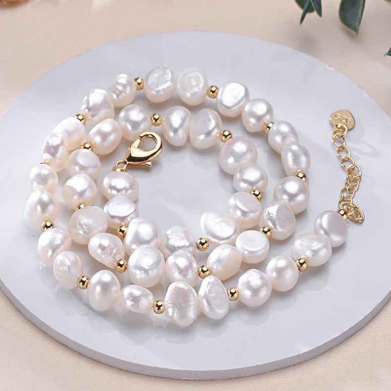Colar feminino DAINASHI com colares s925 prata esterlina pérolas naturais e detalhes dourados
