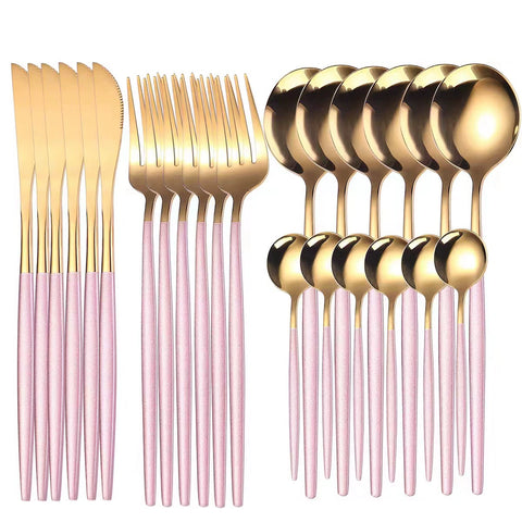 Conjunto de talheres dourados da GLORIA com cabos rosa elegante para ocasiões especiais