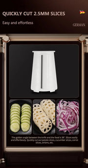 Cortador de vegetais manual branco para fatias de 2,5 mm com fatias finas de pepino, cenoura e cebola