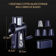 Cortador de vegetais manual preto com 5 lâminas intercambiáveis e caixa de armazenamento