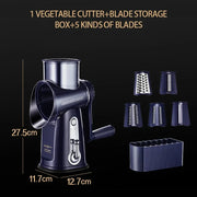 Cortador de vegetais manual com 5 lâminas intercambiáveis e caixa de armazenamento preta