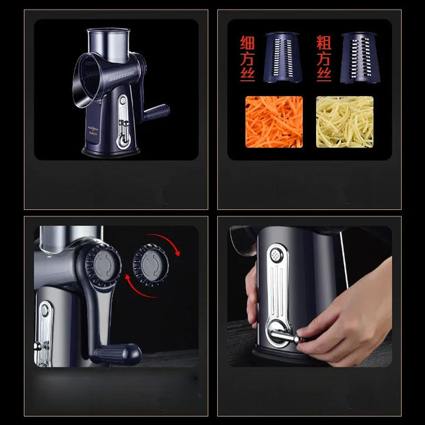Cortador de vegetais manual com lâminas intercambiáveis e manivela para fatiar legumes