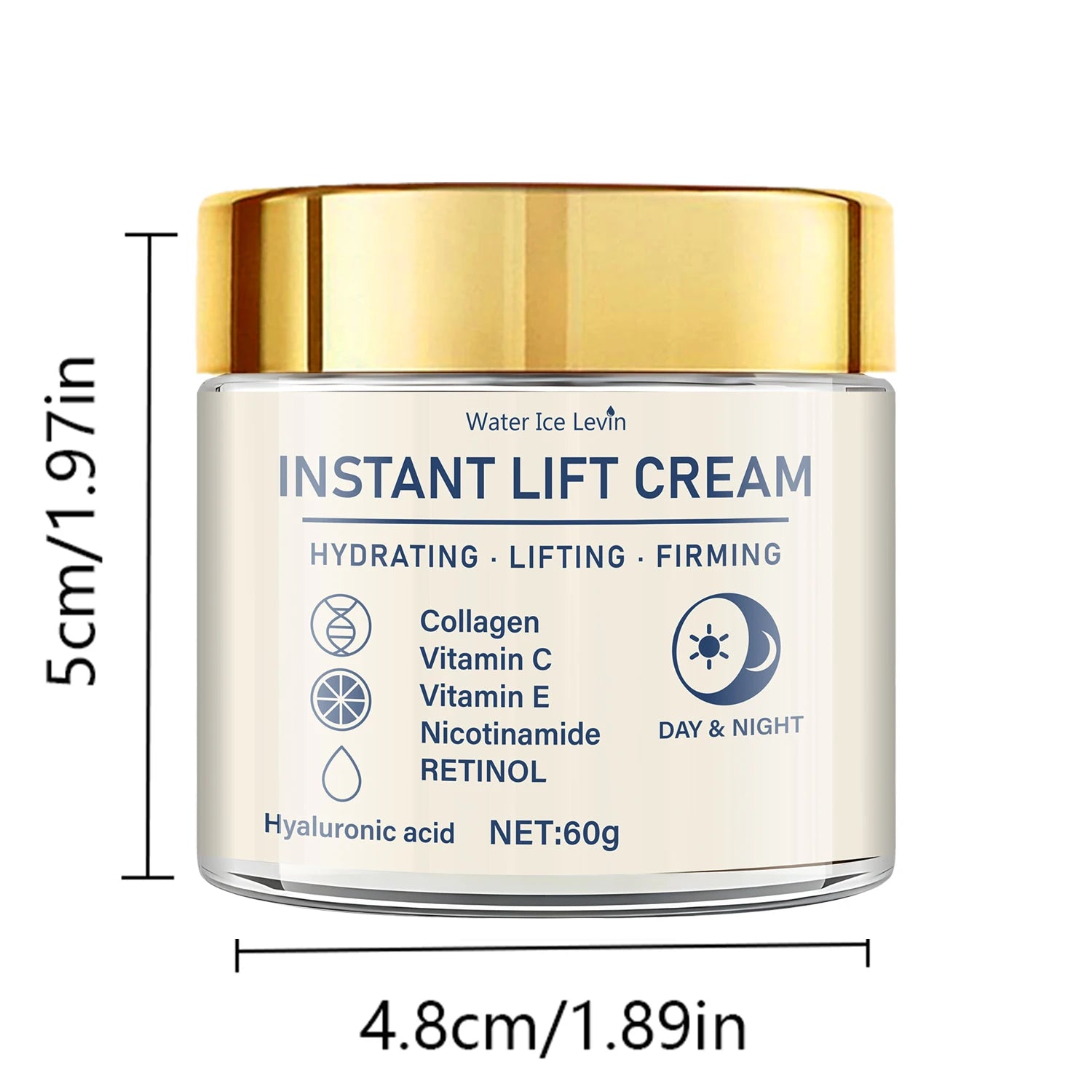 Creme firmador facial com retinol Water Ice Levin em embalagem de 60g, ideal para hidratação e firmeza da pele