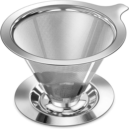 Filtro de café em aço inoxidável 304, dupla camada, reutilizável e lavável - Compatível com cafeteiras - Ideal para amantes de café