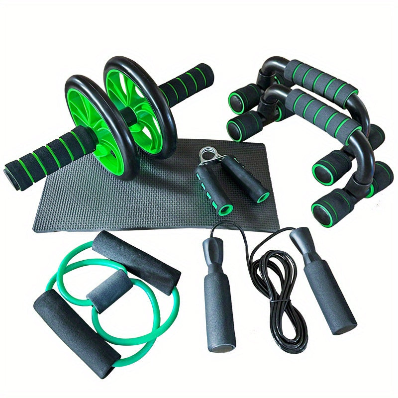 Conjunto de Equipamentos de Ginástica Universal, Inclui Roda Abdominal, Barra de Flexões, Fortalecedor de Pegada, Corda de Pular