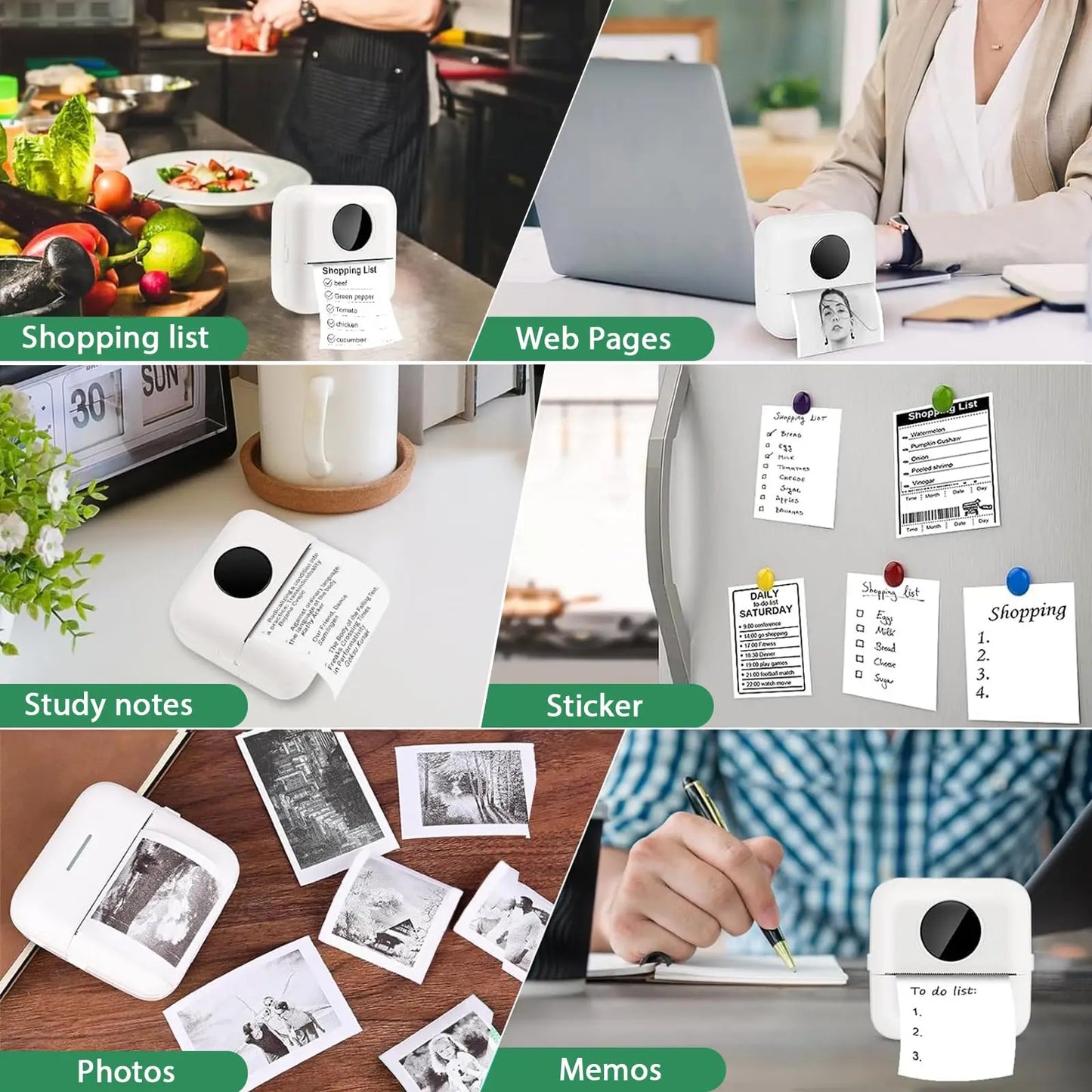 Rolos de papel de mini impressão PERIPAGE para etiqueta autoadesiva 57mm em uso com listas e fotos
