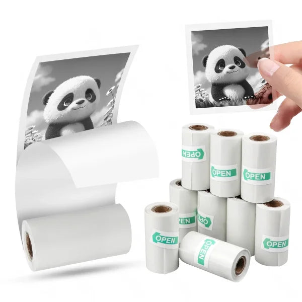 Rolos de papel de mini impressão PERIPAGE para etiqueta autoadesiva 57mm com imagens impressas de panda