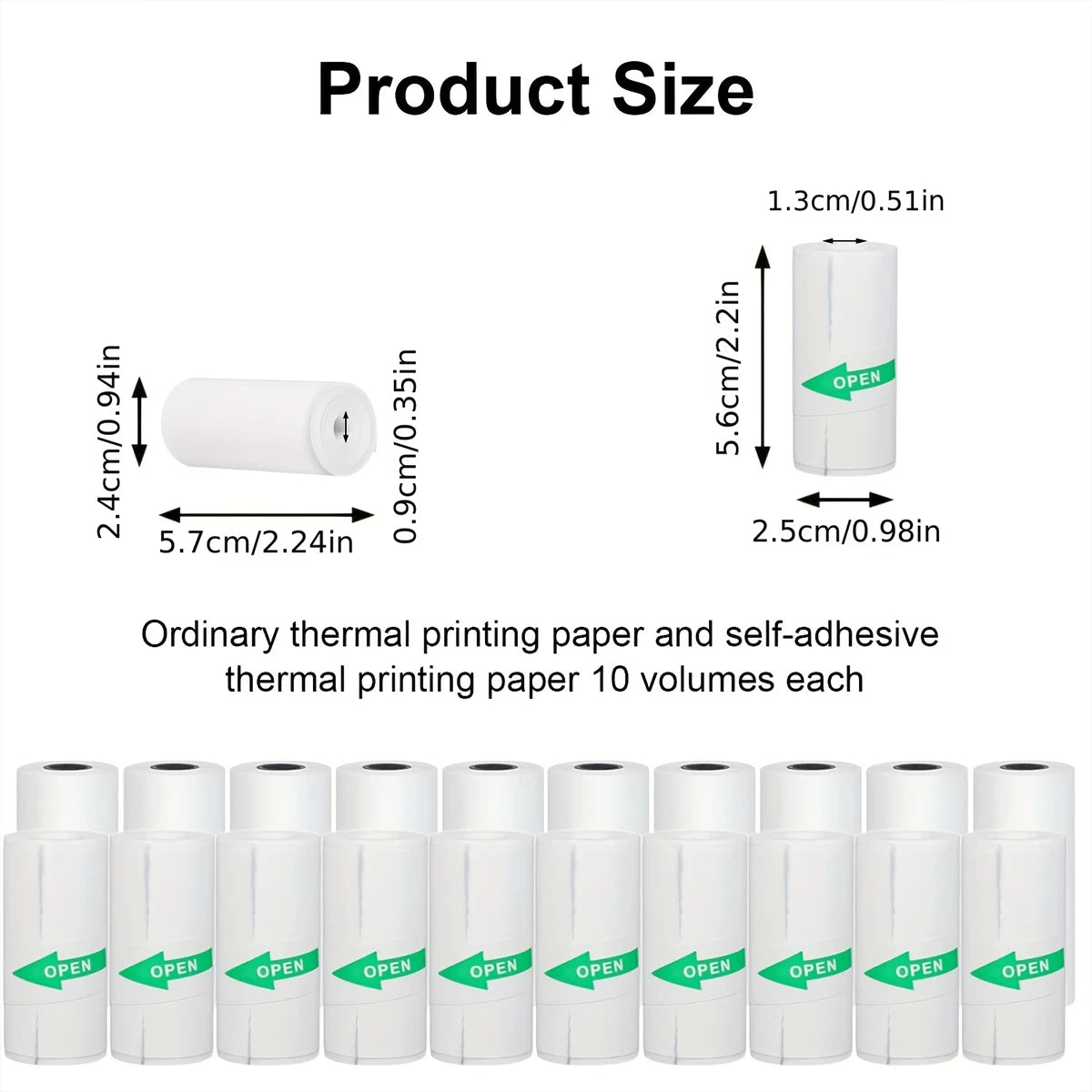 Rolos de papel de mini impressão para etiquetas autoadesivas 57mm com 10 volumes para uso eficiente