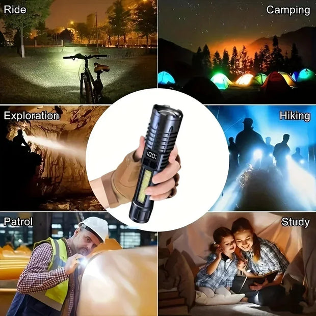 Lanterna LED de alta potência HEINAST lanterna cob potente com luz lateral recarregável para camping trilhas e trabalho