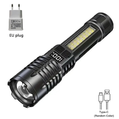 Lanterna HEINAST led de alta potência lanterna cob potente com luz lateral display digital e recarregável USB