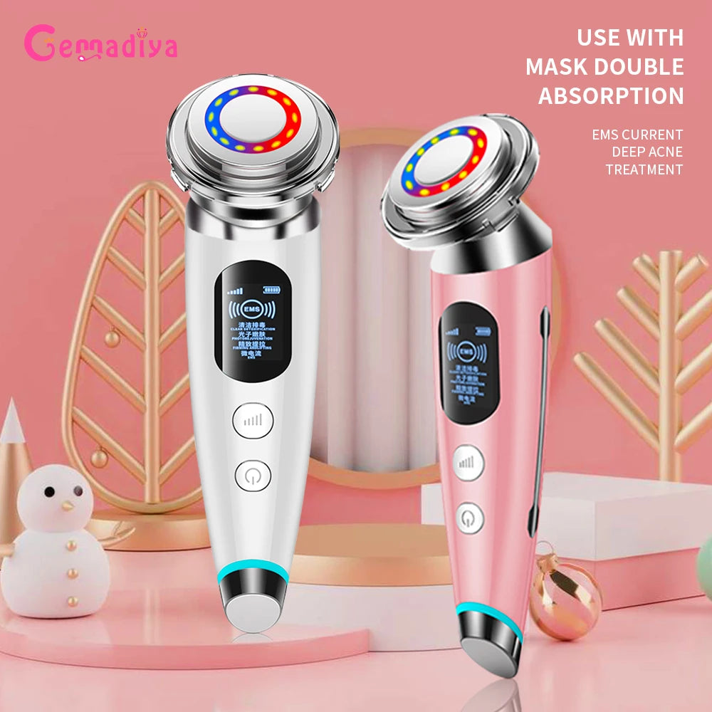 Massageador facial GENNADIYA com luz LED para rejuvenescimento facial LED e tratamento de acne
