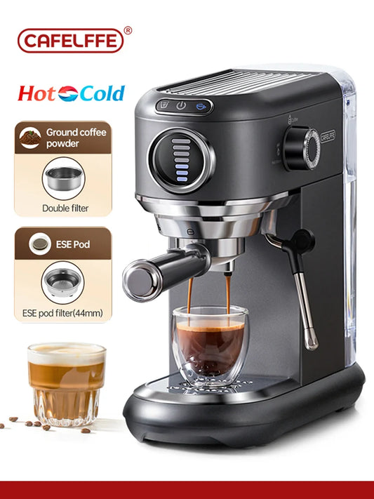 Cafeteira expresso vapor quente CAFELFFE com filtro duplo para café moído e cápsulas ESE