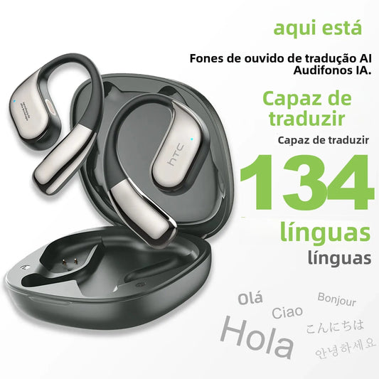 Fone de ouvido bluetooth tradutor HTC com capa de tradução para 134 línguas