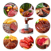 Injetor de marinada 2 em 1 em ação, otimizando o sabor de cortes de carne variados.