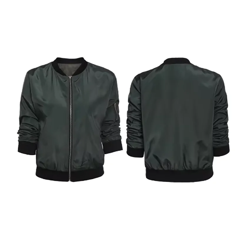 Jaqueta feminina casual outono inverno da VEITCHE em tecido leve e estiloso, com zíper frontal e punhos ajustados