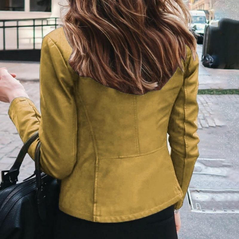 Jaqueta slim fit primavera feminina ALLUKASA em amarelo com design elegante e tecido leve