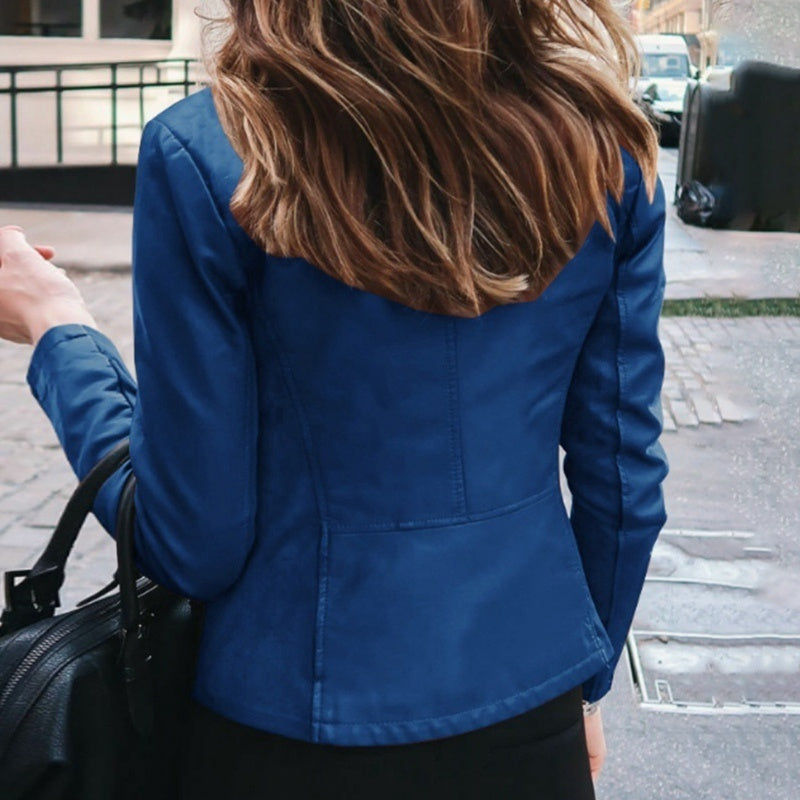 Jaqueta slim fit primavera feminina da ALLUKASA em azul com design moderno e elegante