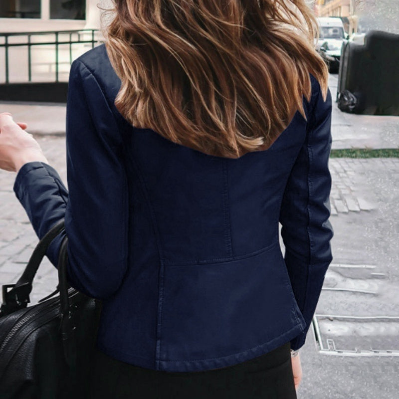 Jaqueta slim fit primavera feminina da ALLUKASA em color azul escuro com design elegante