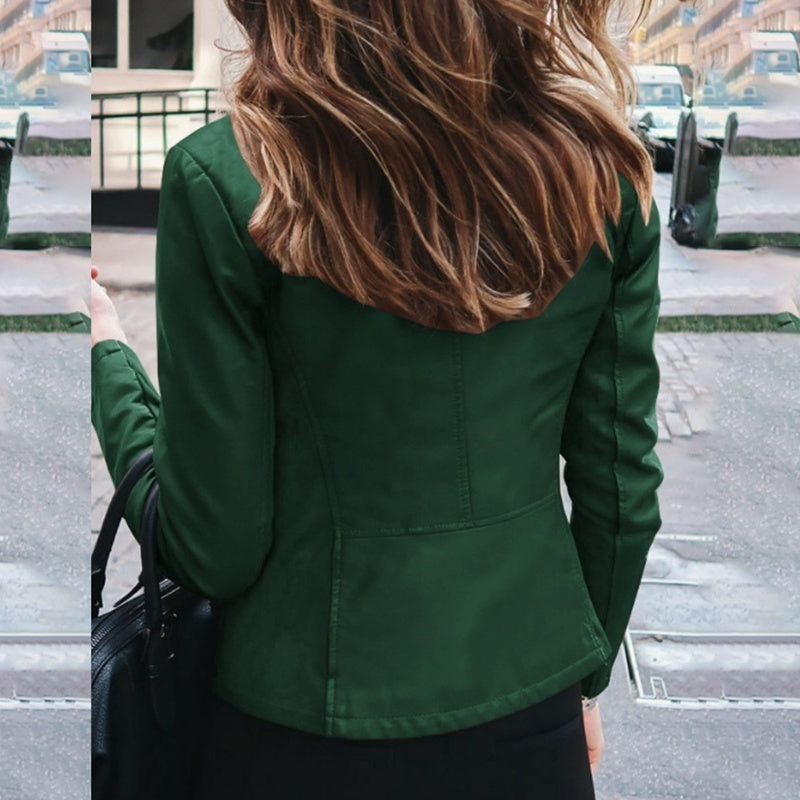 Jaqueta slim fit primavera feminina da ALLUKASA em verde escuro com design elegante e moderno