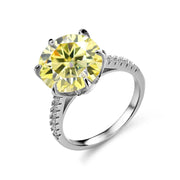 Anel feminino de prata esterlina 925 com pedra amarela brilhante e detalhes em zirconia