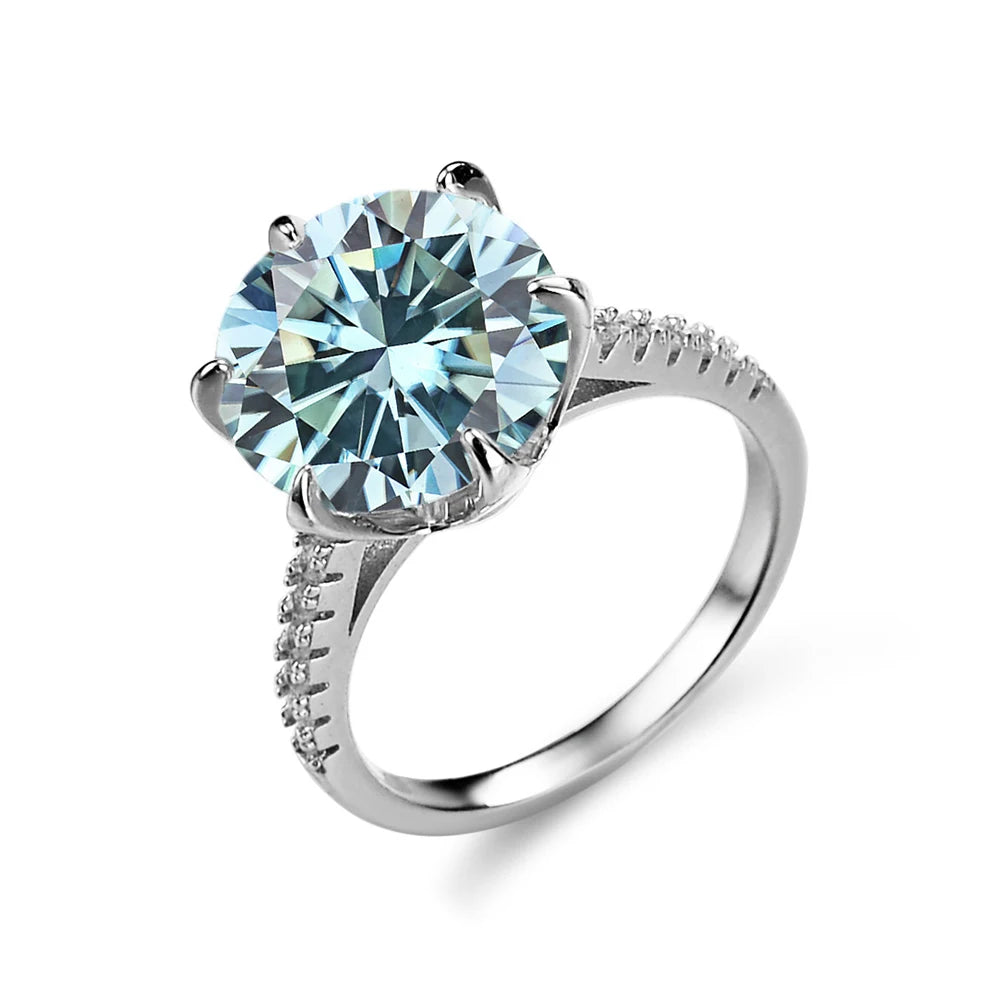 Anel feminino de prata esterlina 925 com pedra azul brilhante e detalhes em zircônia