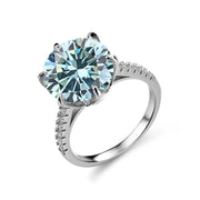 Anel feminino de prata esterlina 925 com pedra azul brilhante e detalhes em zircônia