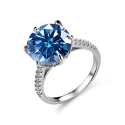 Anel feminino de prata esterlina 925 com pedra azul brilhante e detalhes em zirconia