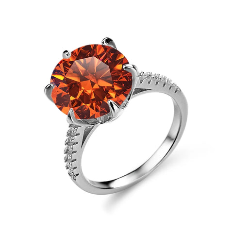 Anel de prata esterlina 925 com pedra laranja brilhante e detalhes em zircônias cravejadas