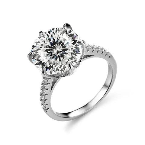 Anel de prata esterlina 925 feminino com pedra grande brilhante e detalhes delicados