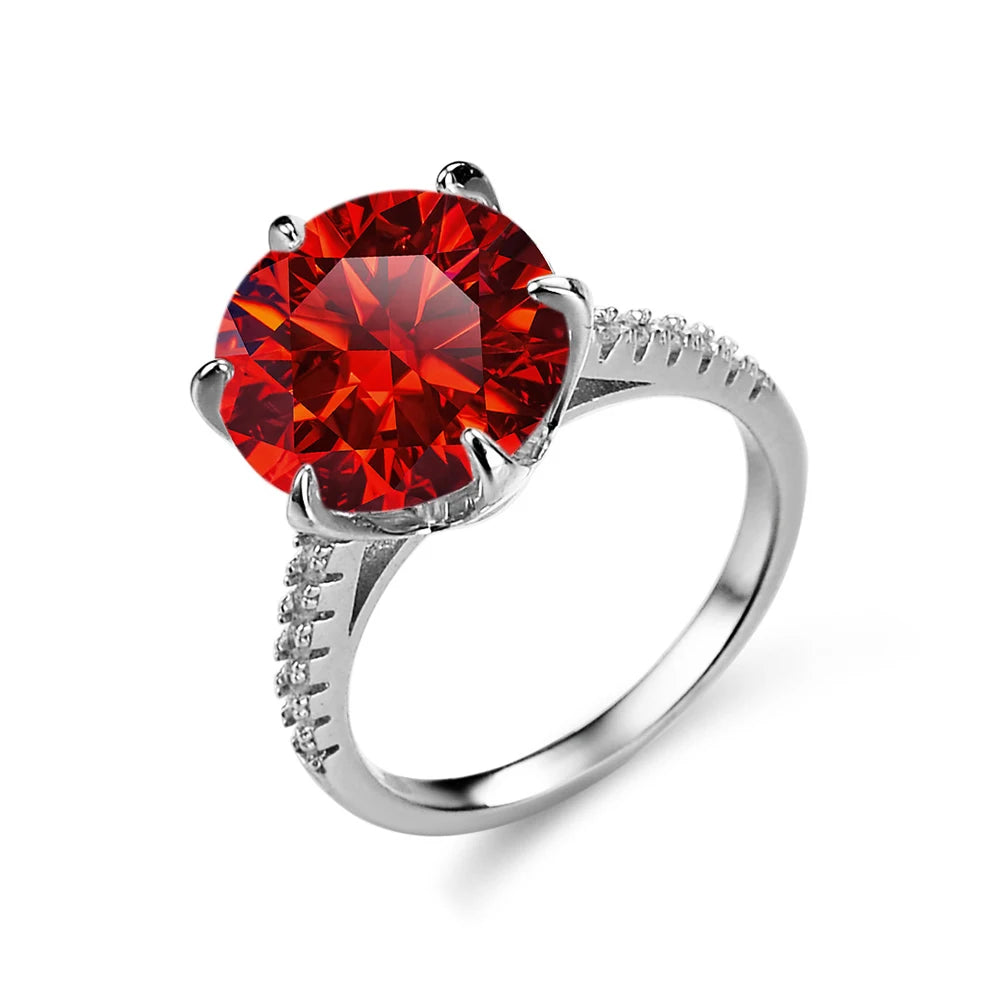 Anel feminino de prata esterlina 925 com pedra grande vermelha e detalhes brilhantes