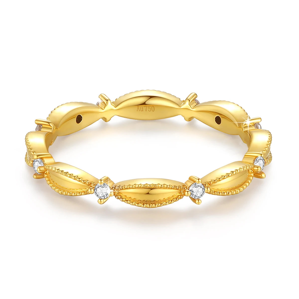 Anel de ouro 18K feminino com detalhes elegantes e pedras brilhantes para um visual sofisticado