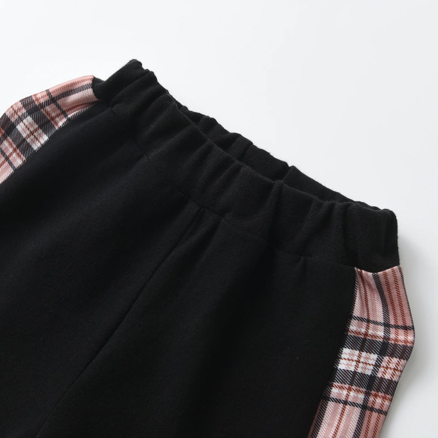 KUKITTY conjunto camiseta manga curta e bermuda menino short preto com elastico e listra xadrez rosa lateral