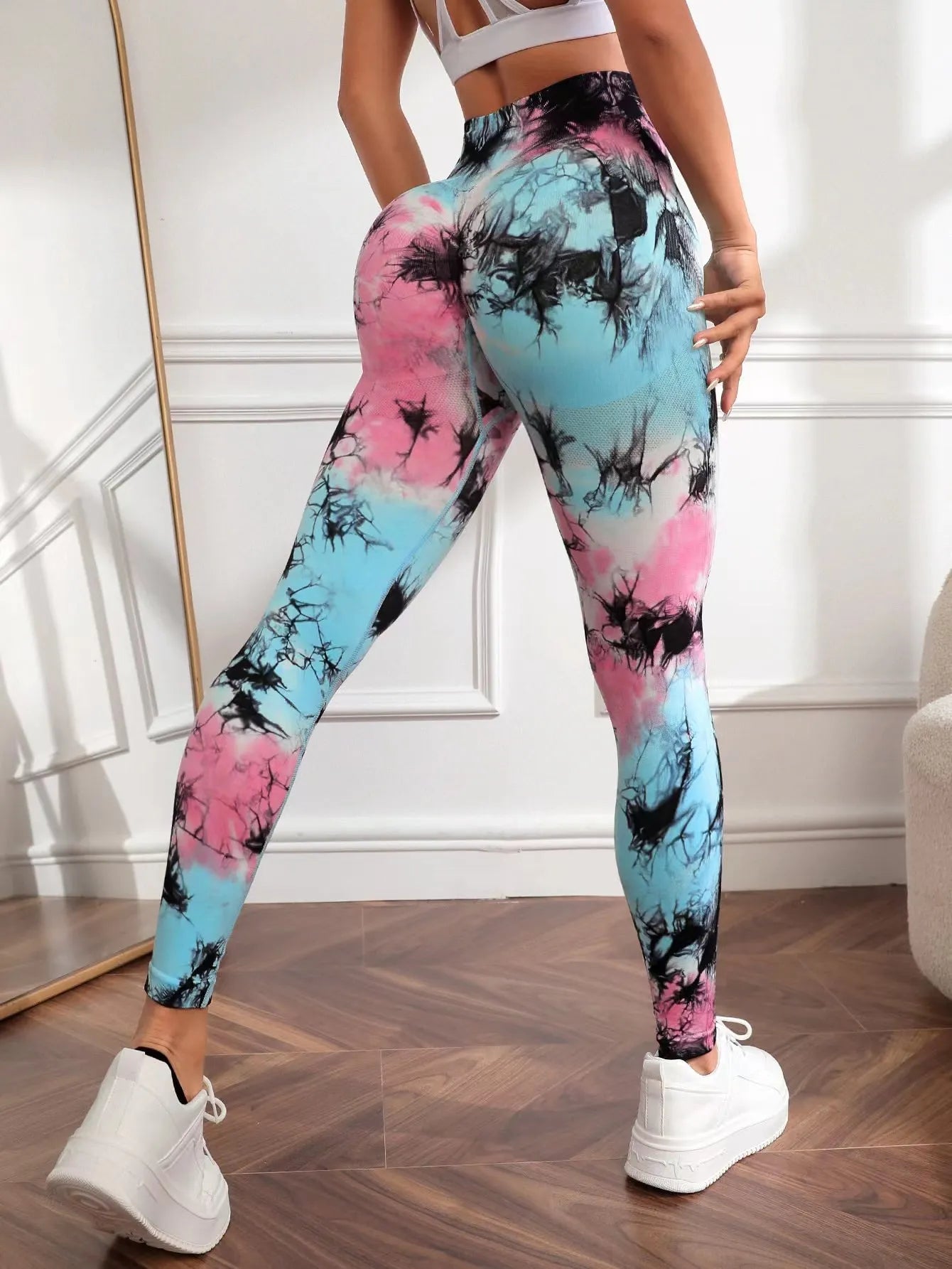Calça feminina TIANKA legging cintura alta sem costura com estampa em cores vibrantes