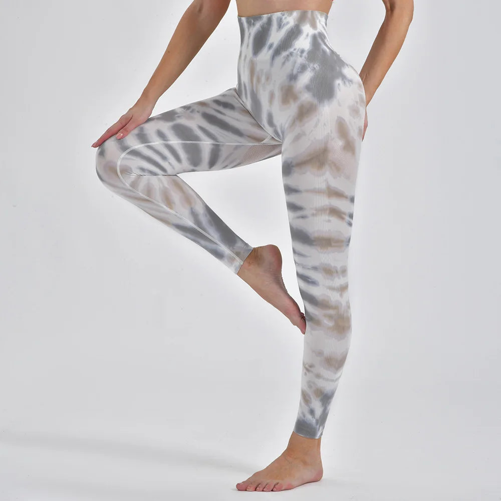 Calça feminina TIANKA legging cintura alta sem costura em estampa tie-dye elegante e confortável