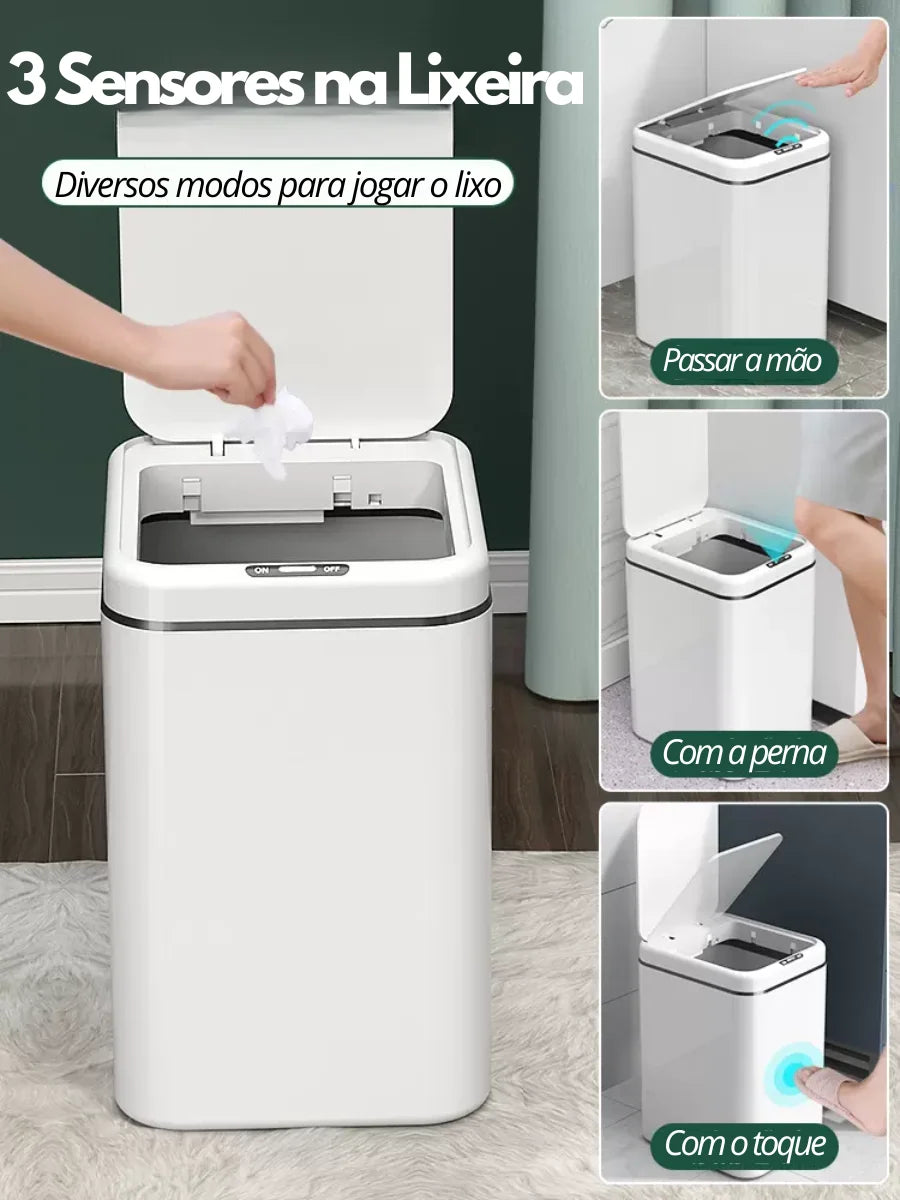 Lixeira sensor automático com abertura por toque e sensor de movimento para descarte prático de lixo