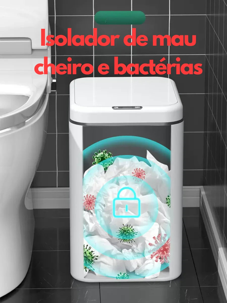 Lixeira sensor automático com isolamento de mau cheiro e bactérias para banheiros modernos