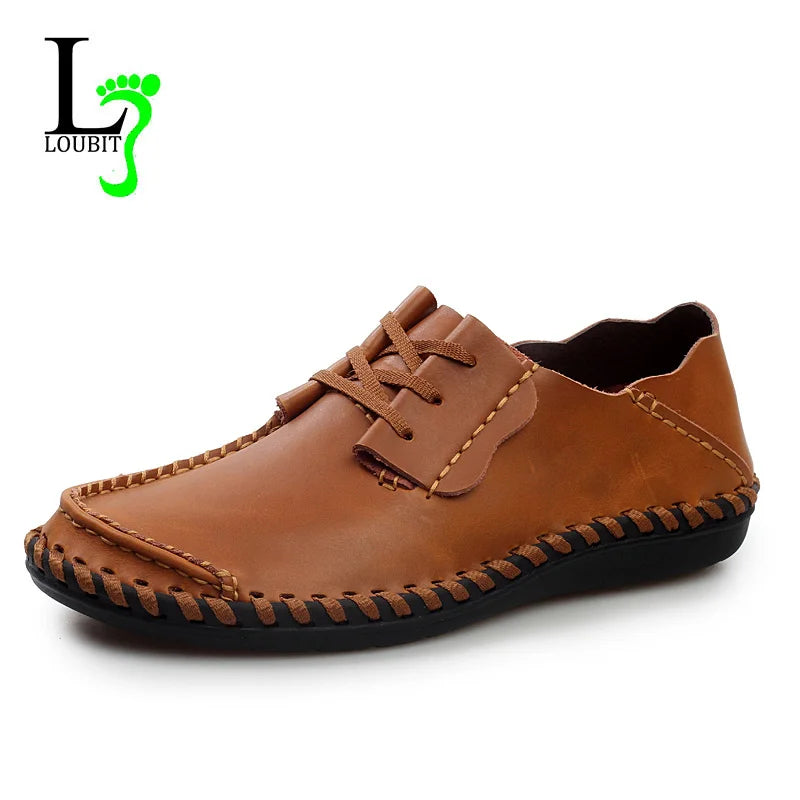 Sapatos casuais masculinos L LOUBIT em tom marrom com design confortável e costura contrastante