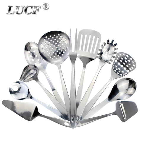 Conjunto de utensílios de cozinha LUCF com colher concha escumadeira e outros utensílios variados em aço inox