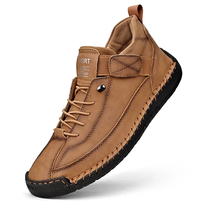 Sapatos de caminhada masculinos DMBOX em couro marrom com cabedal confortável e sola antiderrapante