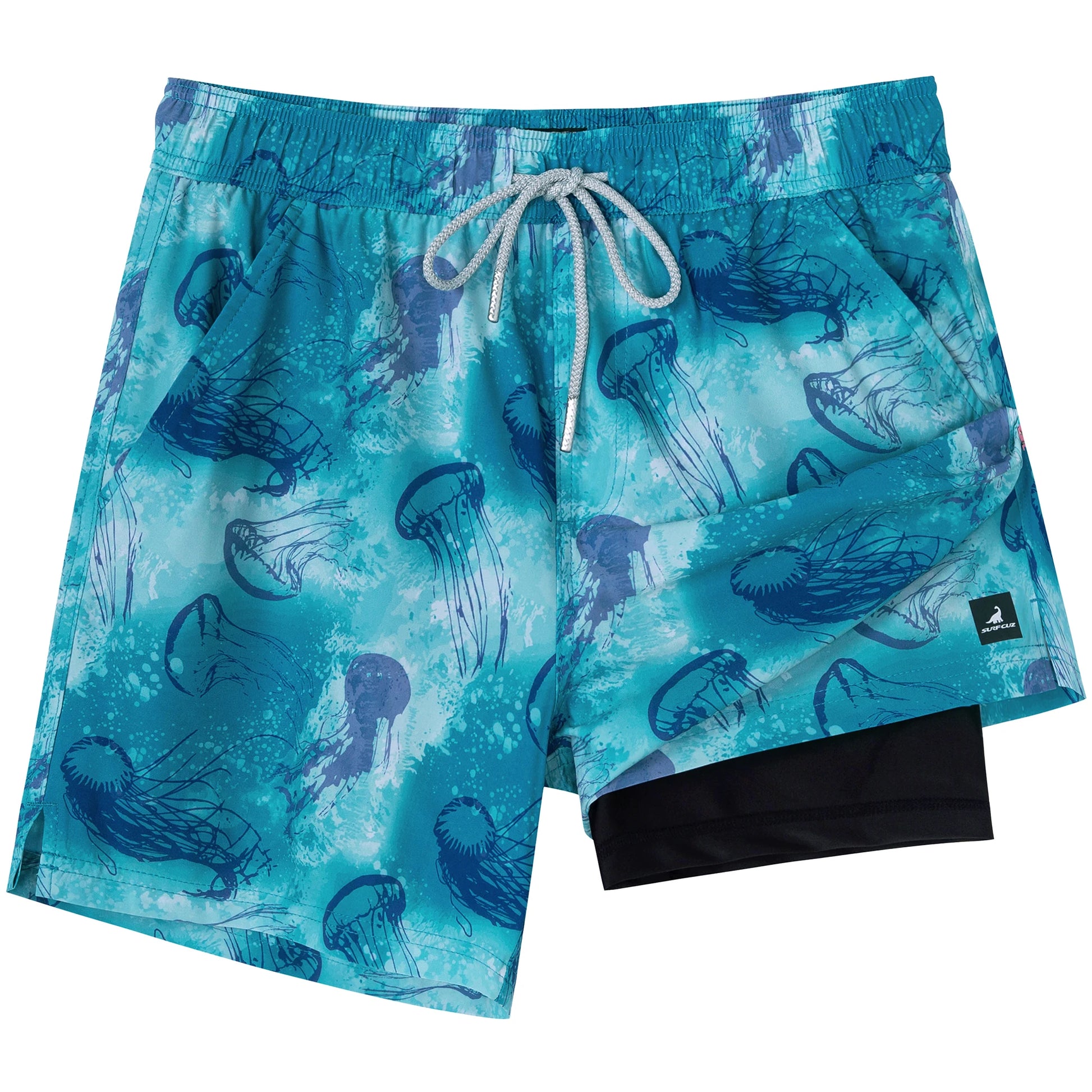 Shorts de banho masculino com forro da SURFCUZ em estampa de águas-vivas azuis