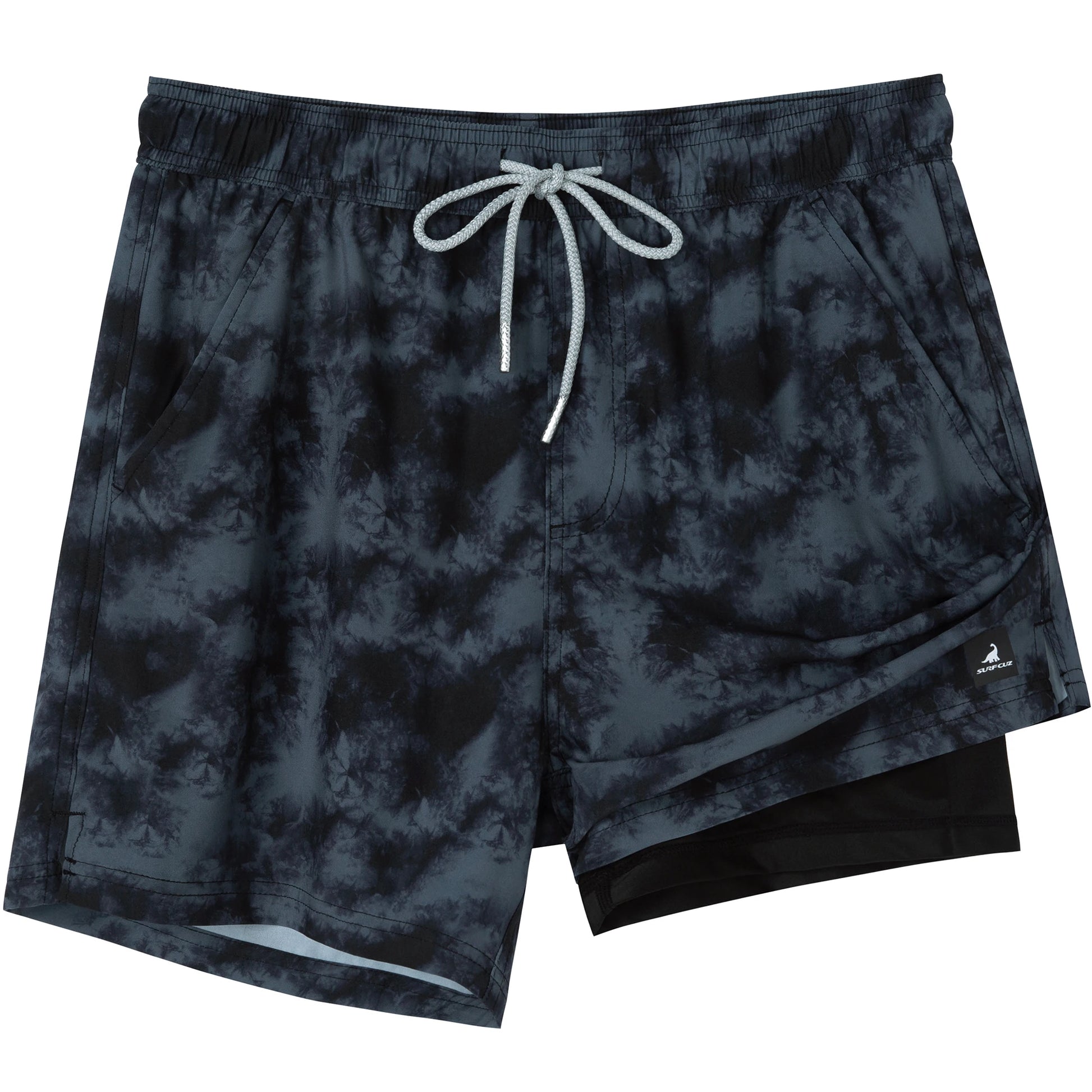 Shorts de banho masculino com forro da marca SURFCUZ em estampa escura e bolso lateral