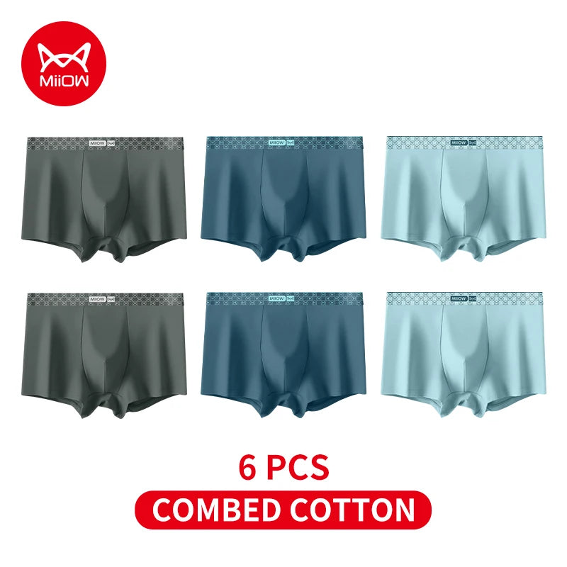 Cueca masculina pacote com 6 em algodão penteado nas cores cinza e azul, ideal para conforto diário