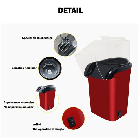 Mini máquina de pipoca automática BALASHOV com design compacto e funil para pipoca fresca.