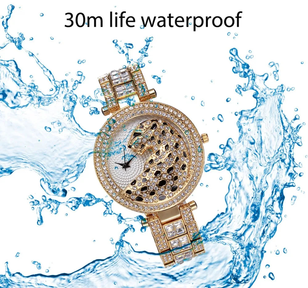 Relógio feminino bling com diamantes em dourado, 30m resistente à água, design elegante e sofisticado