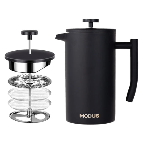 Cafeteira prensa francesa inox MODUS com design elegante e eficiente para preparar café fresco.