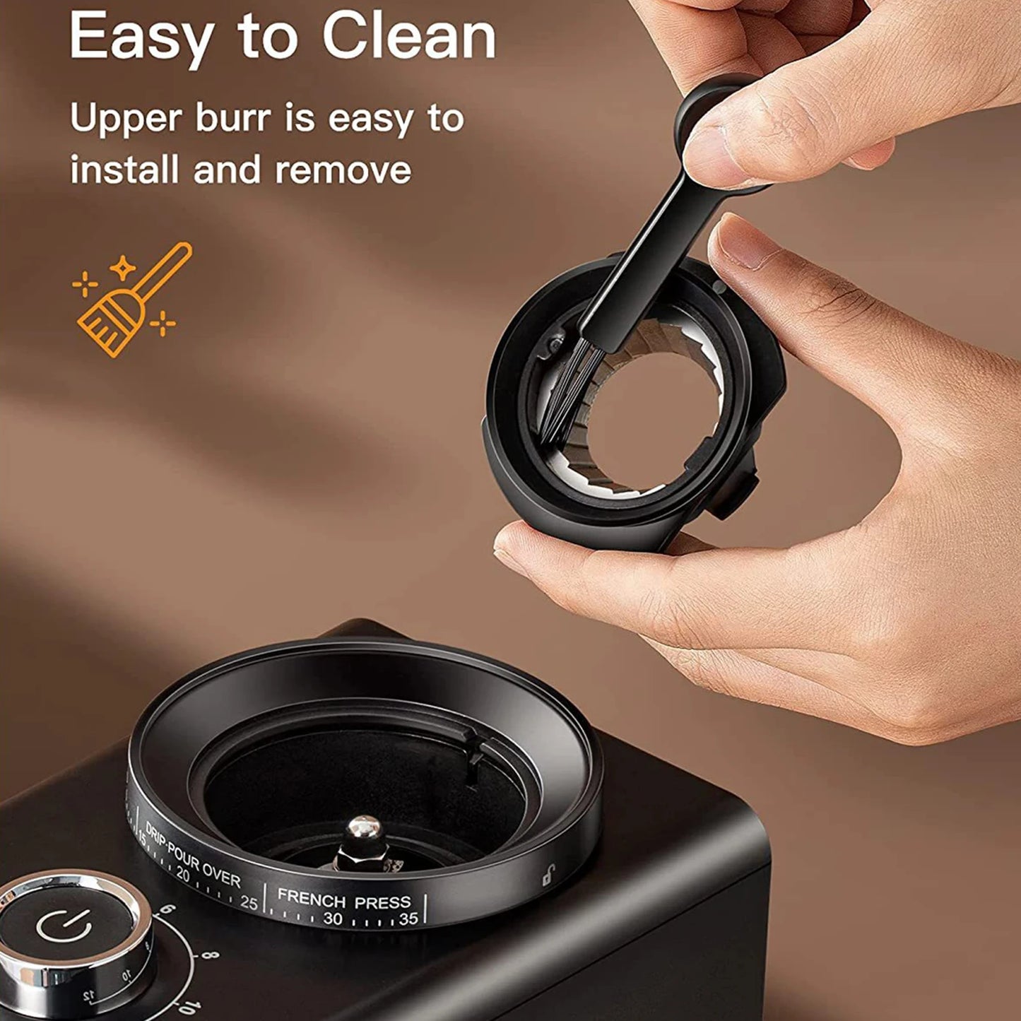 HOMEGEEK moedor de café com 35 configurações, fácil de limpar e usar com um design prático