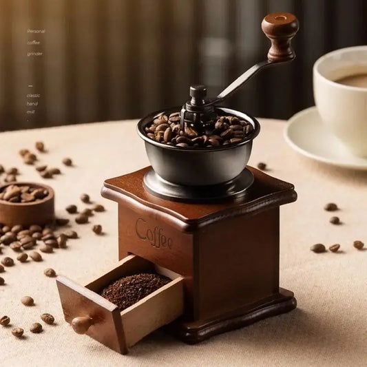 Moedor de café com cabo de madeira GIANXI, estilo vintage, ideal para preparar grãos frescos.